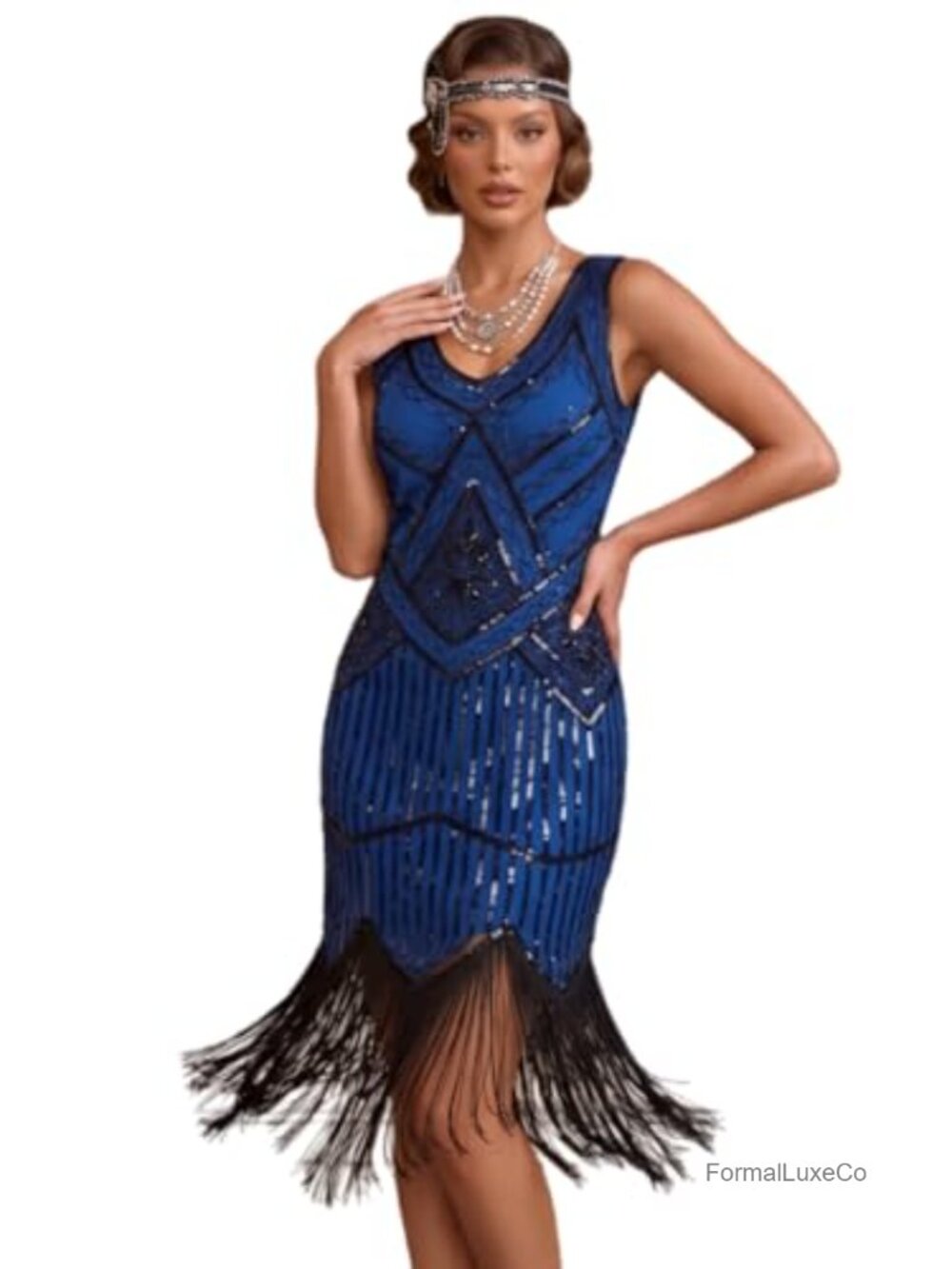Plus Size Sequin Beaded Fringed Flapper Dress Sleeveless Gatsby Party